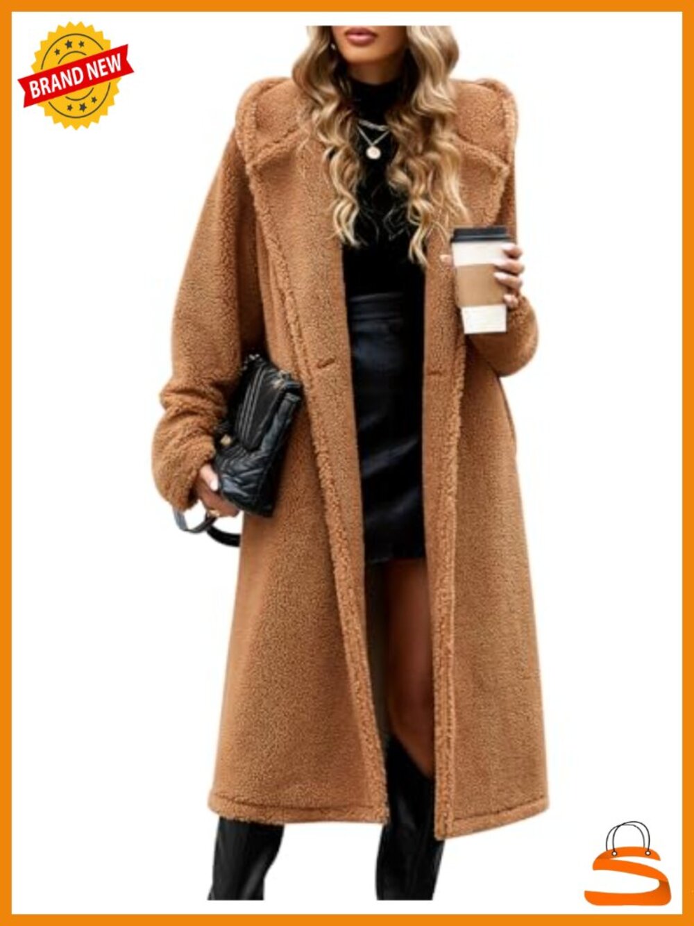 Women's Fuzzy Fleece Hooded Coat Winter Oversize Long Cardigan Jacket Faux Fur